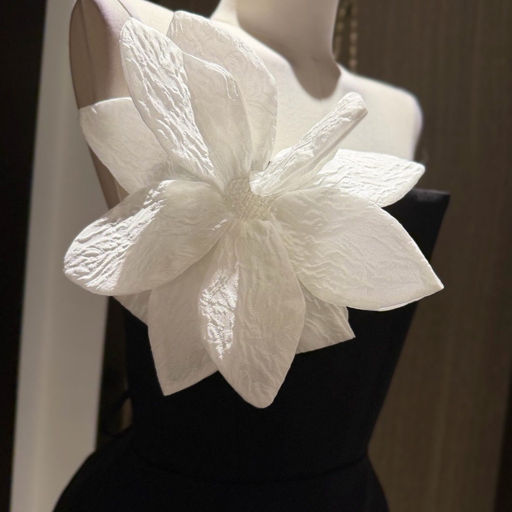 Bronx and Banco Black Strapless Mini Dress with White Floral Appliqués - Picture 7 of 16